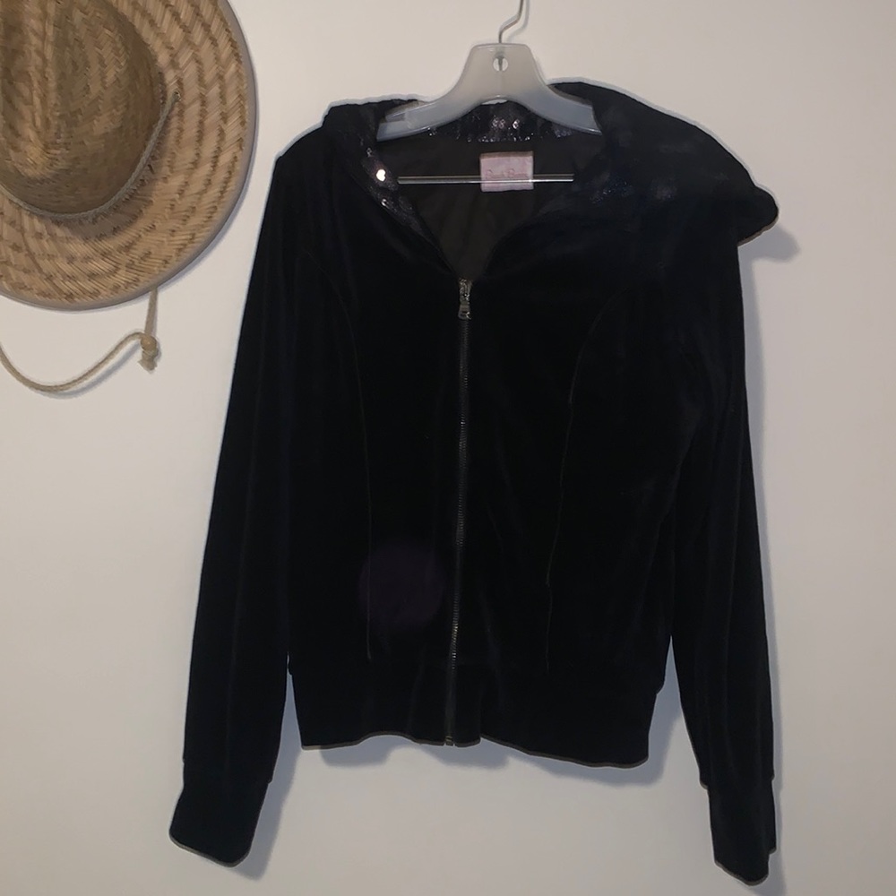 Y2K BeachBunny Lounge Velour Hoodie sz L sequin/lace hood